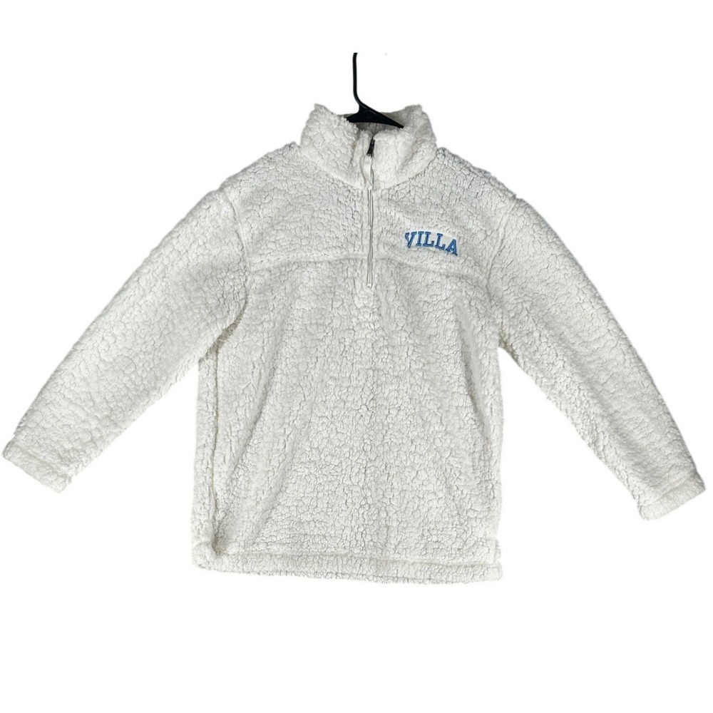Boxercraft White Fuzzy 1/4 Zip Sweatshirt Villa Logo Women's Size Medium